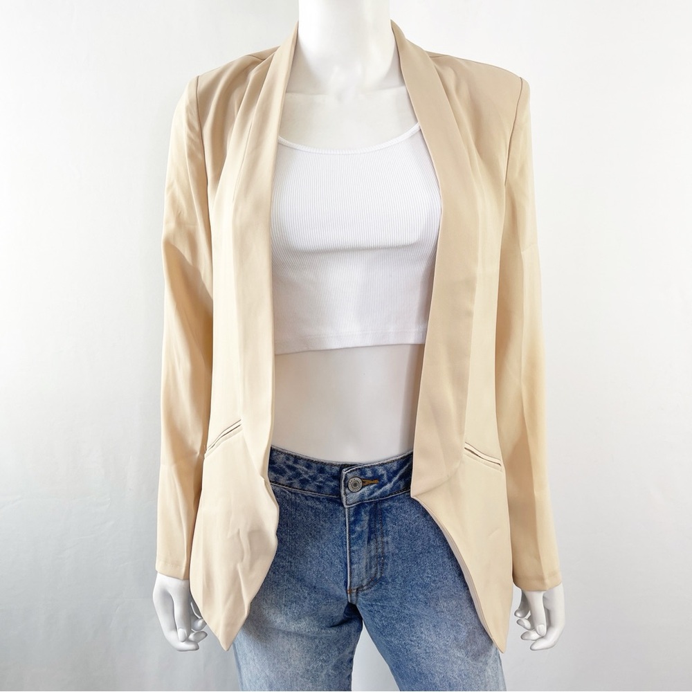 Lulus Blazer Miss Punctuality Tan Lightweight Open Front Jacket Size XS